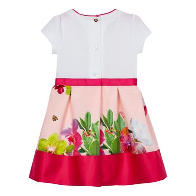 Girls' white and pink floral print dress